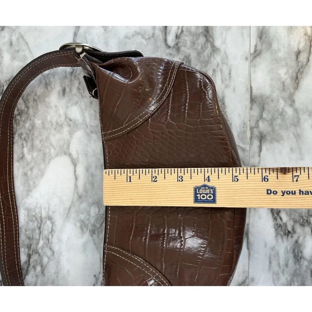 Axcess Croc Embossed Y2K Vtg Brown Shoulder Bag Buckle Zip